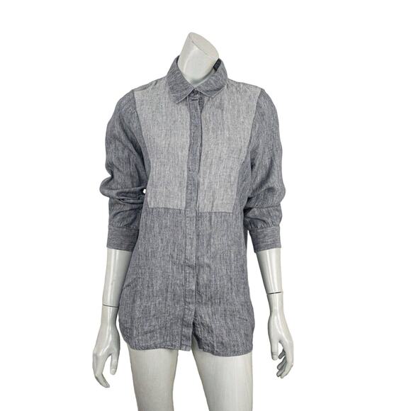 ATEA OCEANIE size 36 Chambray Button up Shirt in Gray bib front - Picture 4 of 8